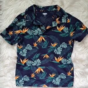 Old Navy Kids Tropical Print Polo - Navy, Orange, Green